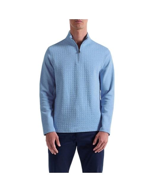 Bugatchi Blue Waffle Quarter Zip Cotton Blend Pullover for men