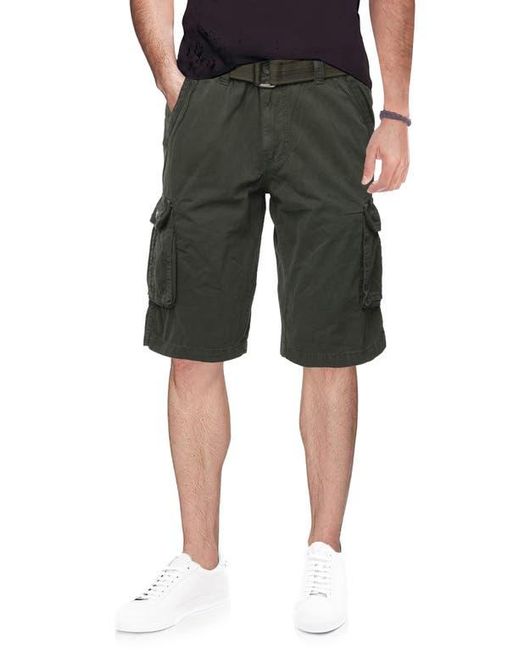 Xray Jeans Green Belted Cotton Twill Cargo Shorts for men