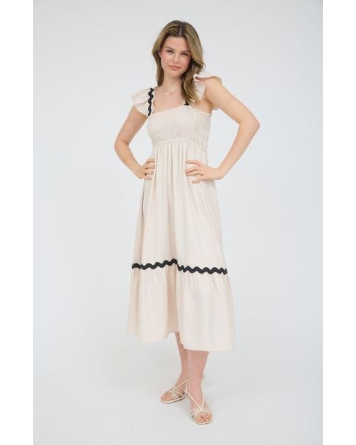 AUGUST SKY Natural Wavy Ribbon Tiered Midi Dress
