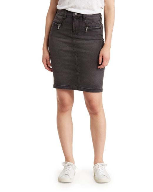 Liverpool Los Angeles Cat Eye Zip Pocket Denim Skirt in Black | Lyst