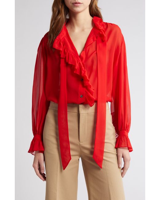 FRAME Red Ruffle Silk Shirt