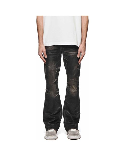 Purple Brand Black Super Stack Coated Flare Jeans for men