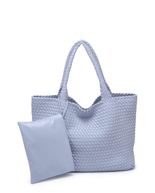 Moda Luxe Blue Woven Unlined Tote Bag And Pouch