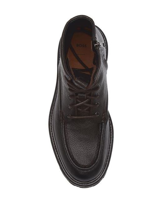 BOSS Julio Lugged Moc Toe Leather Boot in Black for Men | Lyst display picture 1