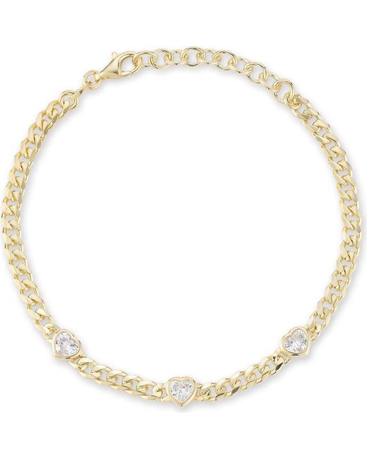 Glaze Jewelry Metallic Cubic Zirconia Heart Station Curb Chain Bracelet