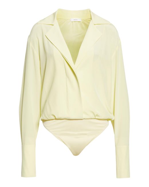 A.L.C. Natural Diana Long Sleeve Silk Blend Bodysuit