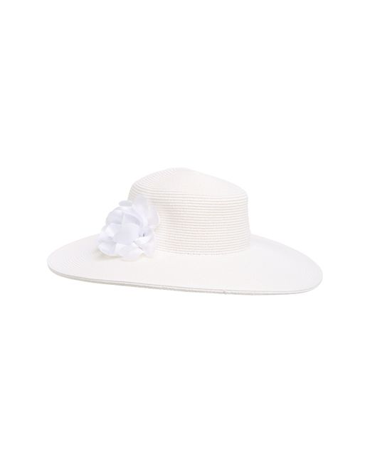 BCBGMAXAZRIA White Rosette Boater Hat