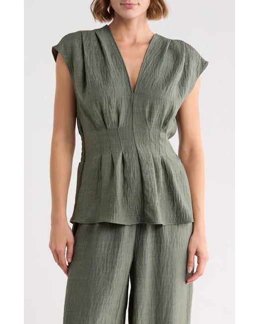 Max Studio Green Pleat Front Top