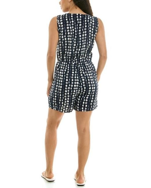 Nina Leonard Blue Patterned Woven Romper