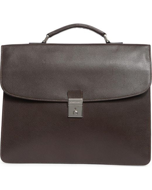 Longchamp Black Leather Flap Briefcase for men