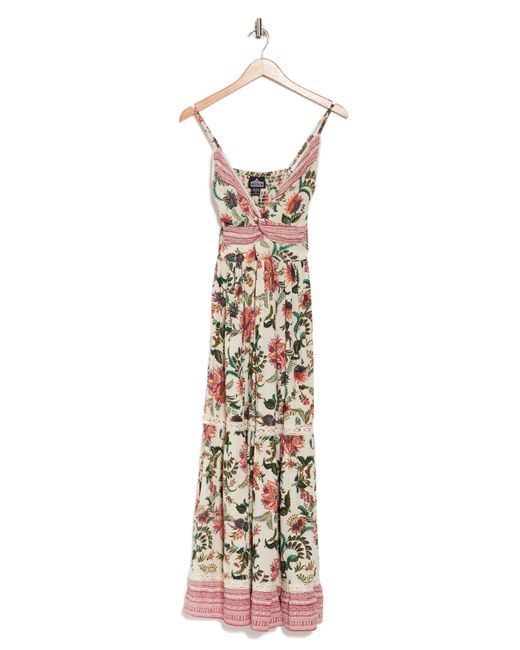 Angie White Floral Tiered Twist Front Maxi Dress