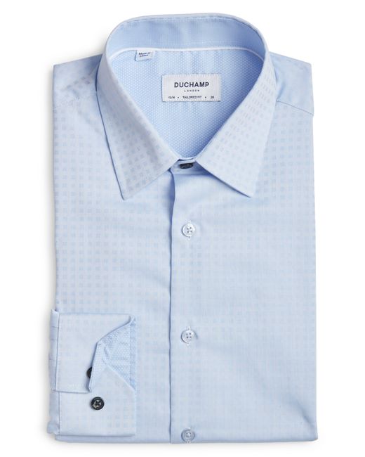 Duchamp Blue Tailored Fit Textured Solid Dress Shirt for men
