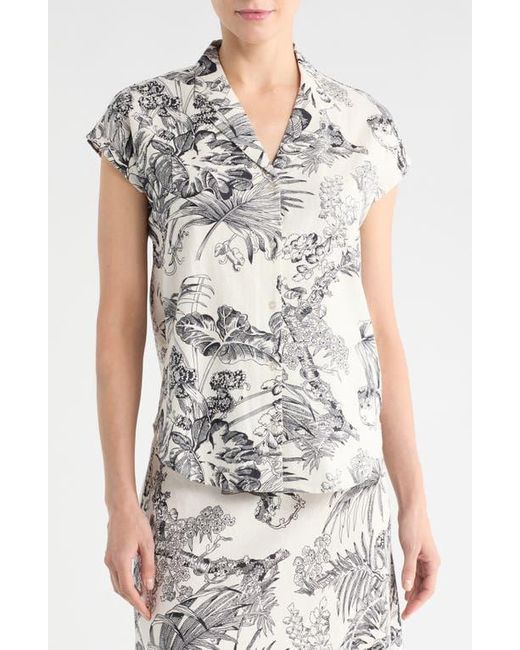 Tahari White Cap Sleeve Linen Blend Button-Up Shirt
