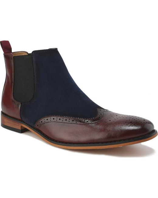 Gino Vitale Blue Wingtip Brogue Two-Tone Chelsea Boot for men