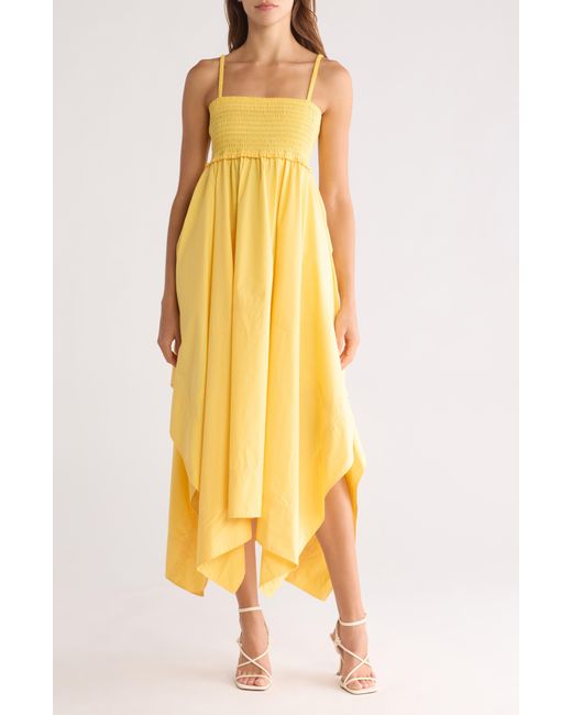 A.L.C. Yellow Adriana Smocked Cotton Midi Dress