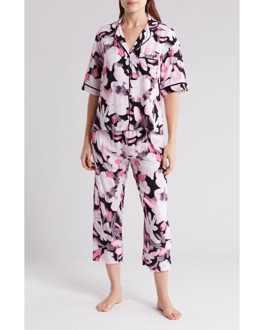 Donna Karan Red Print Capri Knit Pajamas