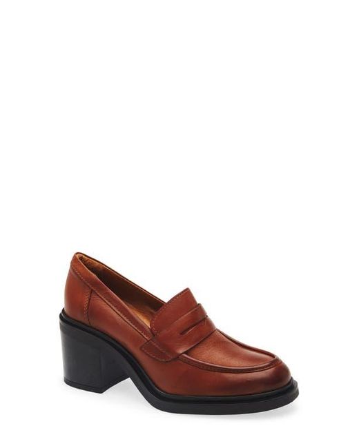 Miz Mooz Brown Day Block Heel Penny Loafer