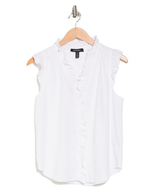 Ellen Tracy White Ruffle Linen Blend Shirt