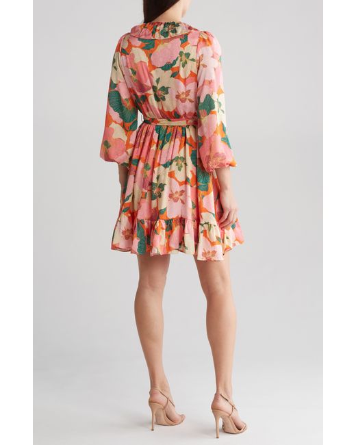 Taylor Dresses Red Floral Long Sleeve Faux Wrap Dress