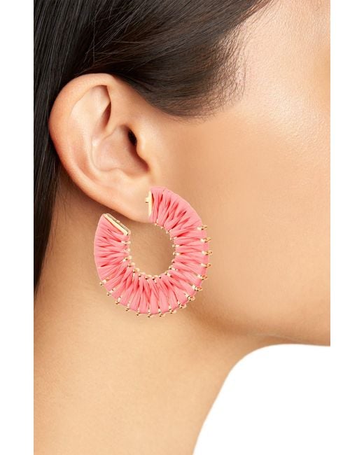 Nordstrom Pink Raffia Wrapped Hoop Earrings