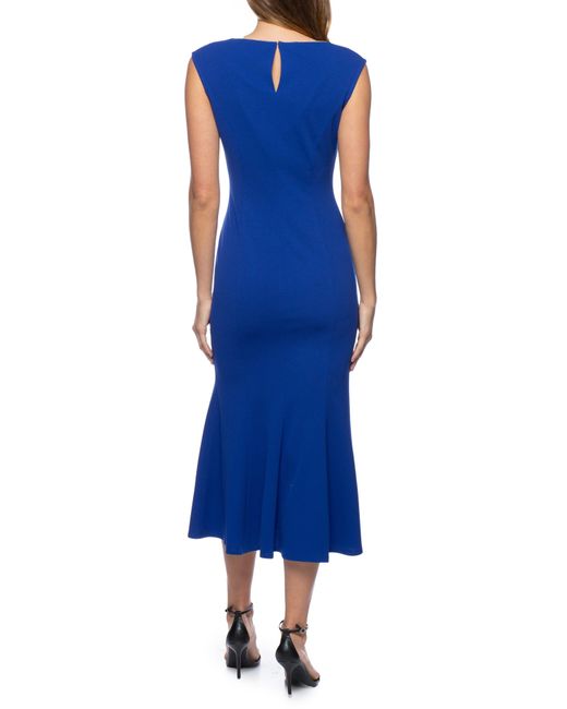 Marina Embellished Vneck Cocktail Midi Dress in Blue Lyst