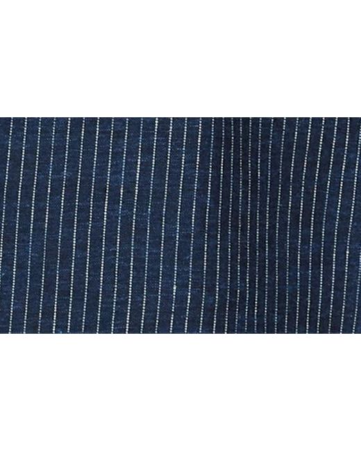 DKNY Blue Pinstripe Notch Lapel Linen Blend Blazer