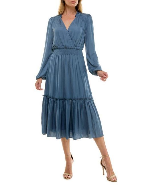 Socialite Blue Long Sleeve Tiered Midi Dress