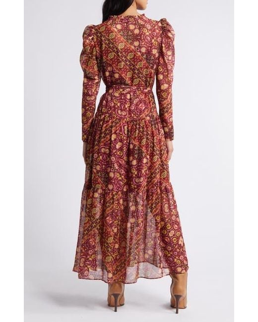 Julia Jordan Print Long Sleeve Chiffon Tiered Dress