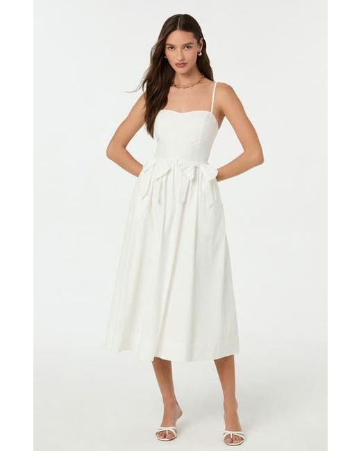 Astr White Poplin Bow Detail Midi Dress