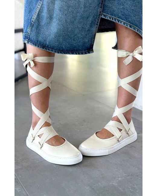 Seychelles White Ribbons Ankle Wrap Flat