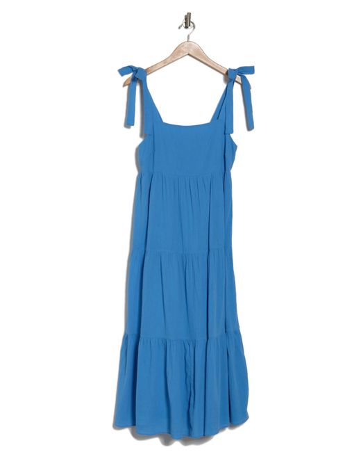 Madewell Blue Tie Strap Tiered Midi Dress