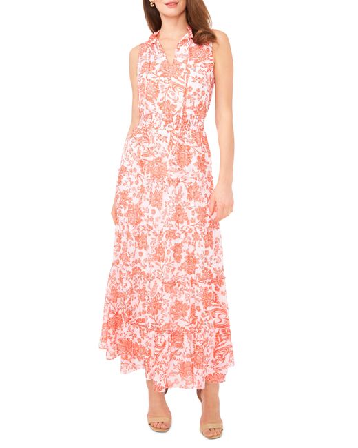 Halogen® Pink Floral Tiered Smocked Waist Maxi Dress