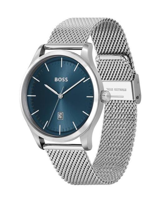 Boss Gray Reason Quartz Mesh Strap Watch, 43Mm for men