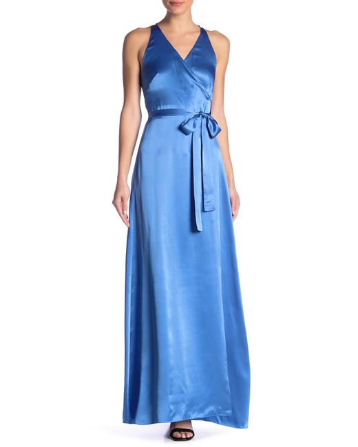 Diane von Furstenberg Blue Silk Sleeveless Wrap Maxi Dress
