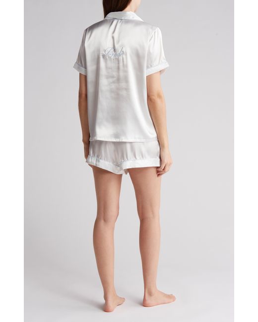 In Bloom White Bride Embroidered Satin Short Pajamas