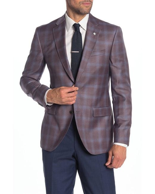 Ted Baker Multicolor Jay Berry Plaid Wool Trim Fit Suit Separates Sport Coat for men