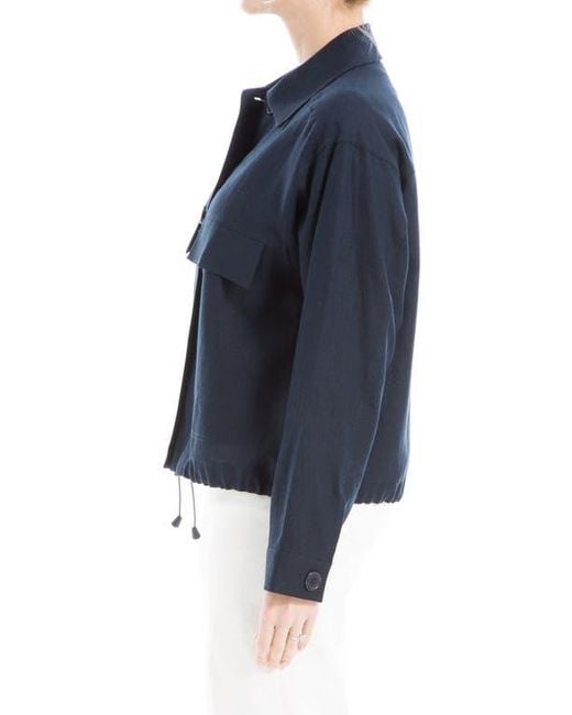 Max Studio Blue Linen & Cotton Utility Jacket
