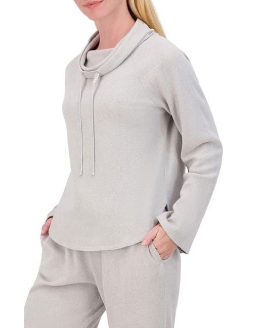 Lucky Brand Gray Funnel Neck Long Sleeve Waffle Knit Top