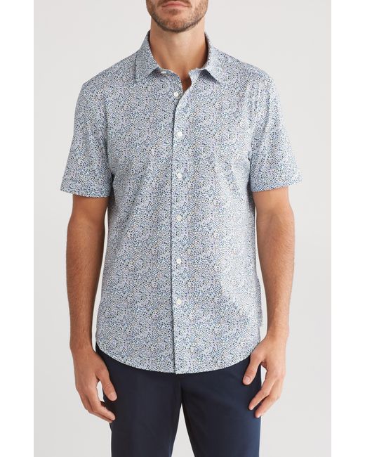 Bugatchi Blue Geo Print Ooohcotton® Short Sleeve Button-up Shirt for men