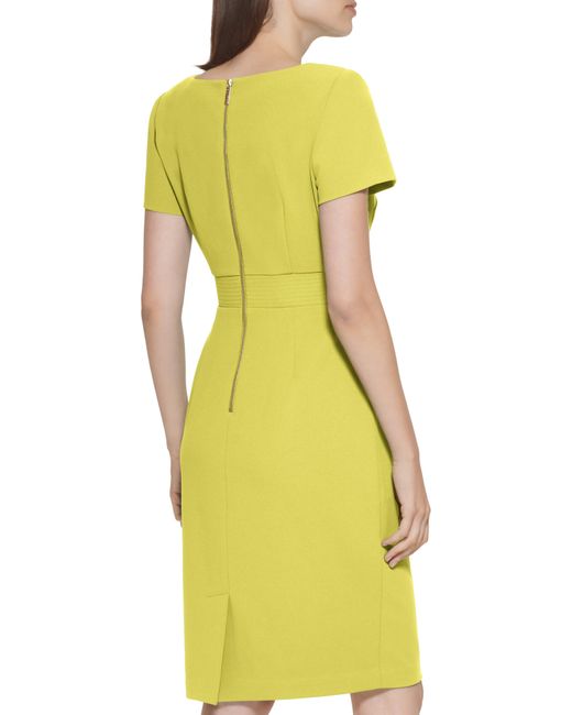 Calvin Klein Short Sleeve Belted Sheath Dress in Yellow | Lyst