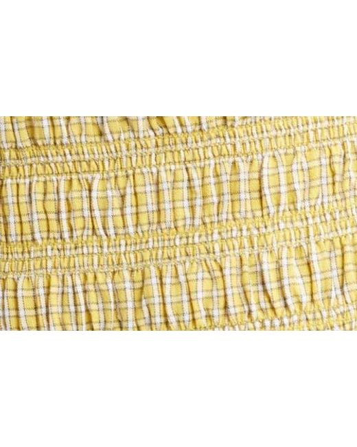 TOPSHOP Yellow Shirred Cotton Seersucker Midi Sundress