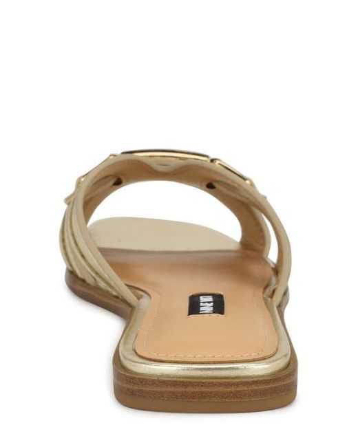 Nine West Brown Metallic Interlocked Strap Slide Sandals