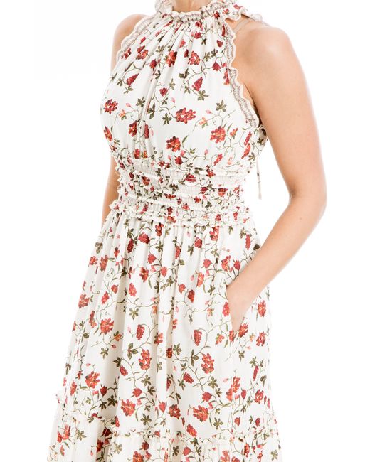 Max Studio White Floral Smocked Maxi Dress