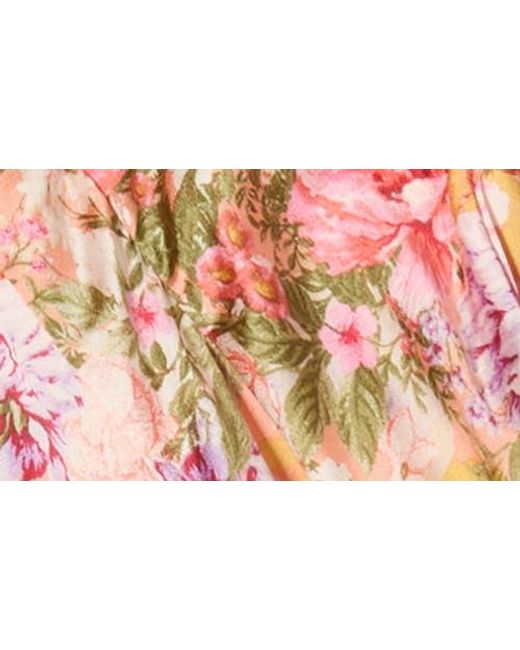 Tahari Pink Floral Long Sleeve Tie Waist Dress