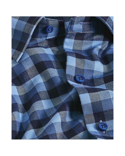 David Donahue Blue Herringbone Check Sport Shirt for men