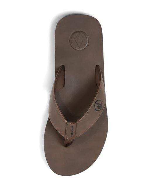 Volcom Brown Vocation Leather Flip Flops for men