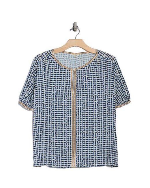 Max Studio Blue Keyhole Elbow Sleeve Top