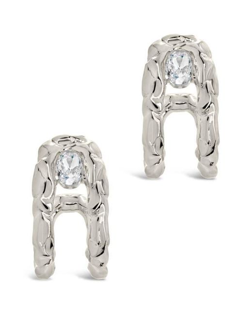Sterling Forever Metallic Mavis Cubic Zirconia Molten Folded Hoop Earrings