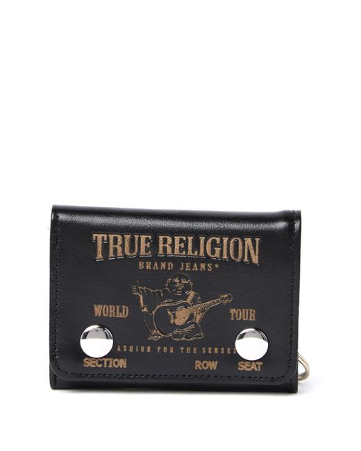 True Religion Black Evans Logo Concert Leather Wallet for men