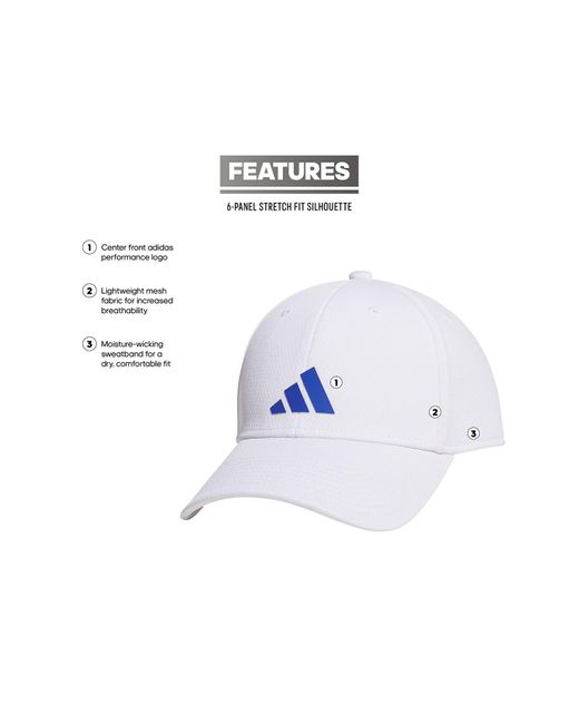 Adidas White Pregame Stretch Tripe Stripe Snapback Cap for men